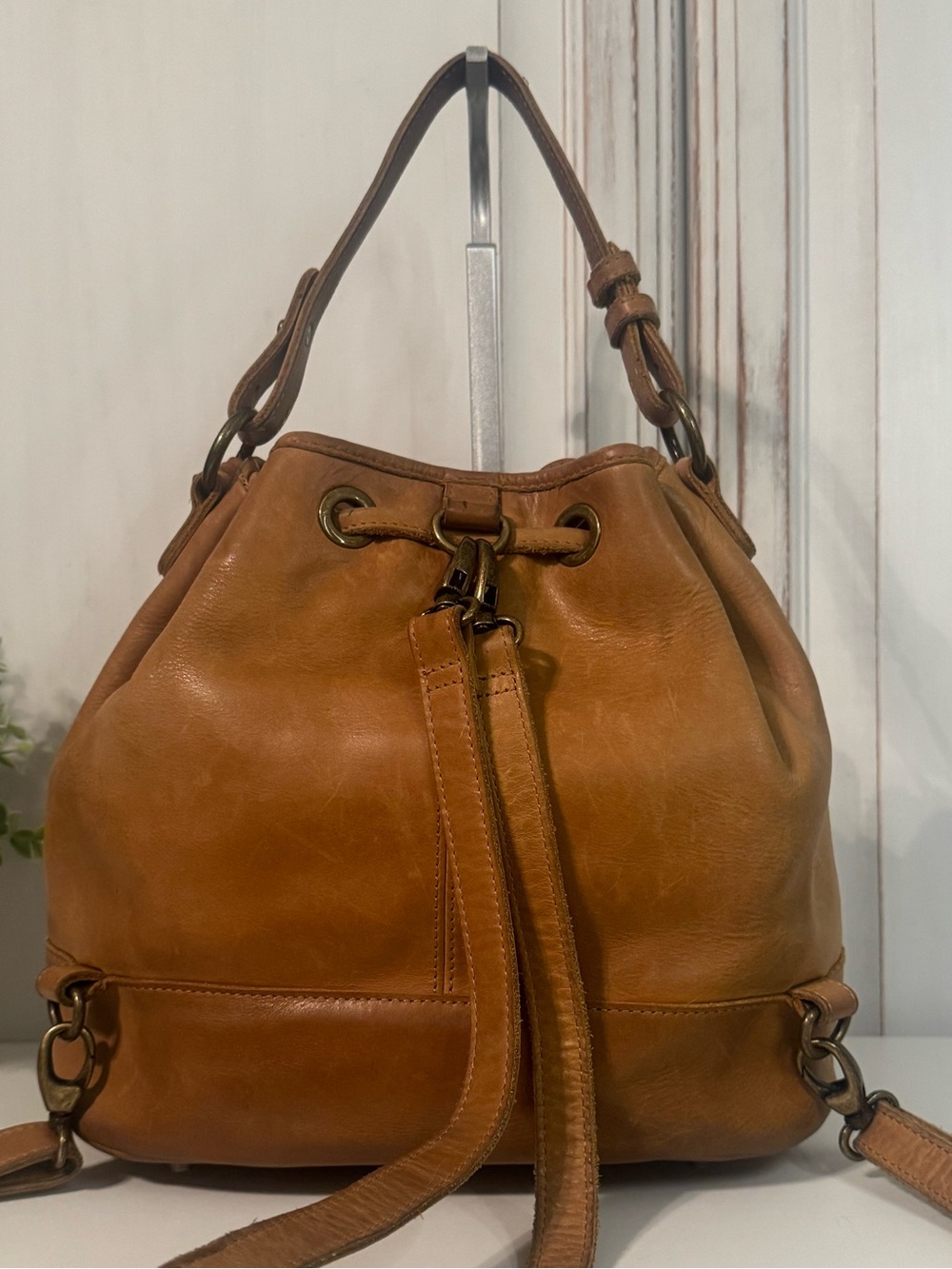 Vintage BASEBALLISM Glove Leather Drawstring Bucket Bag Purse British Tan - Picture 2 of 10